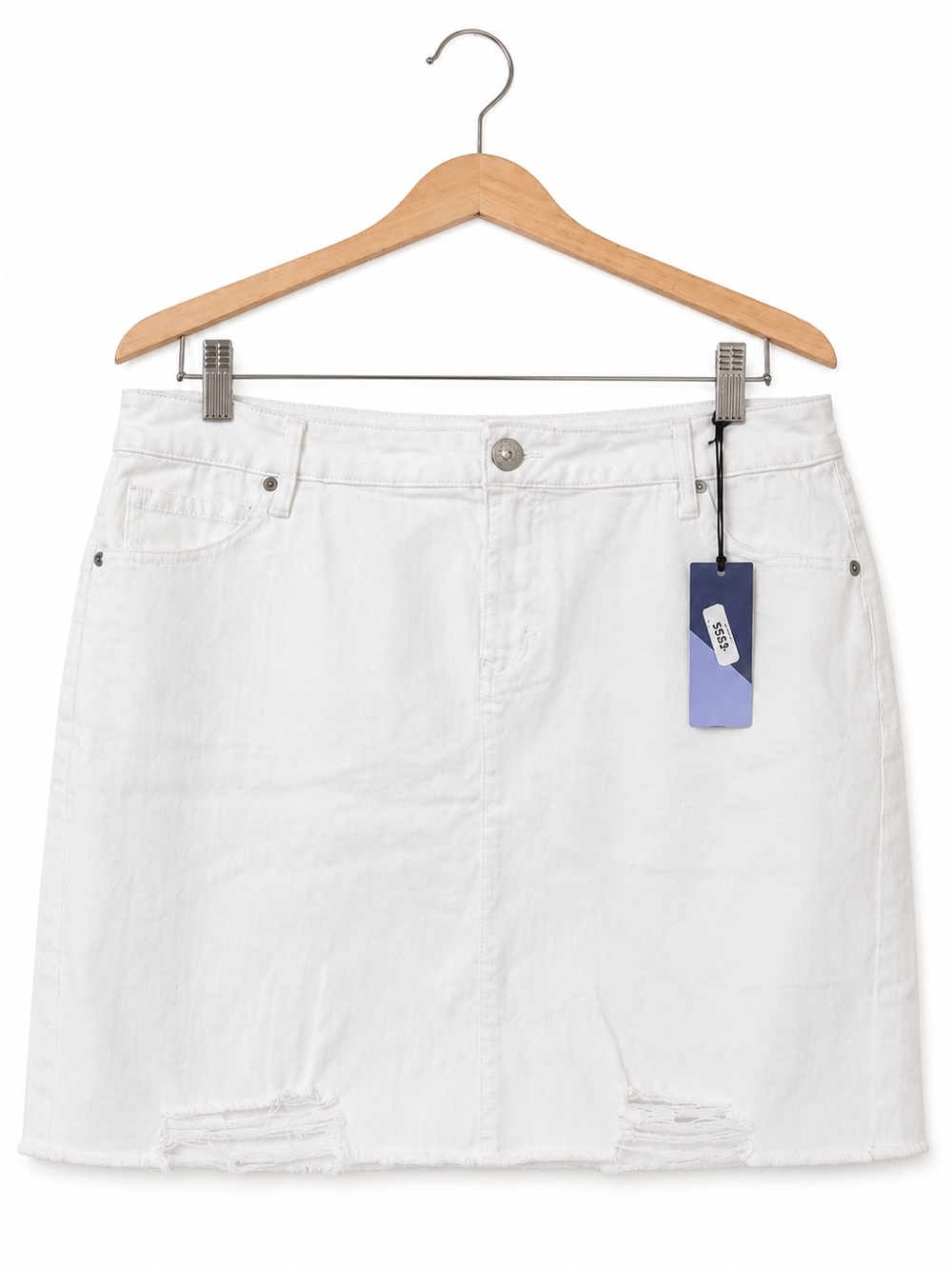 Meri Skye White Denim Mini Skirt NWT Plus Size 16W Distressed Hem Stretch